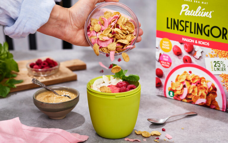 Smoothie bowl Linsflingor Hallon -Paulúns