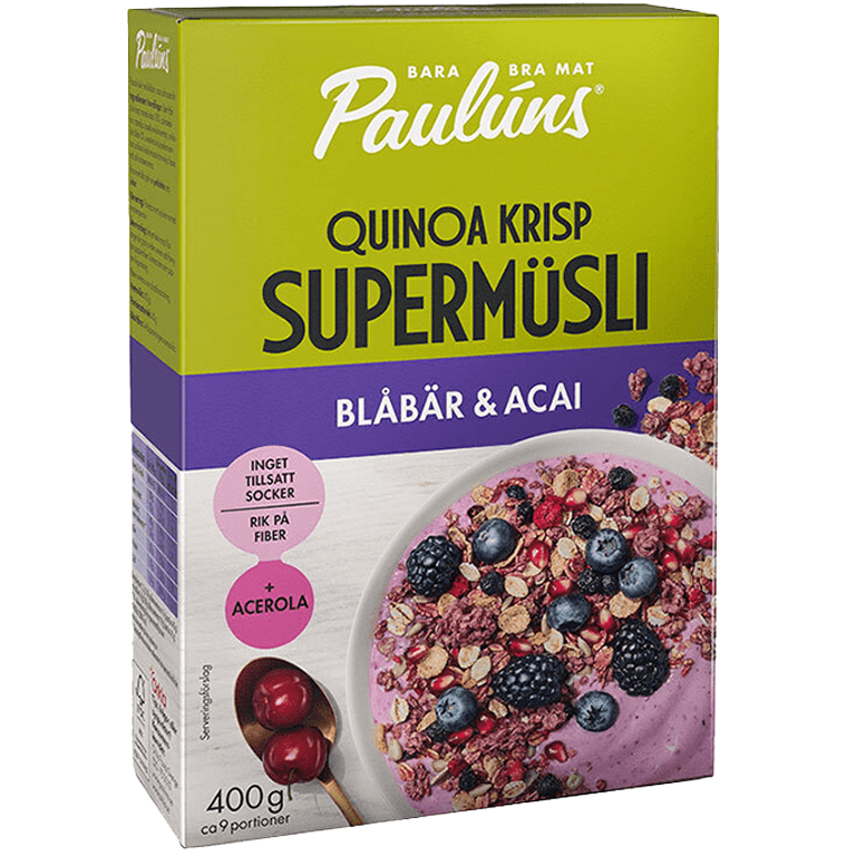 Quinoa krisp Supermusli blåbär acai Paulúns